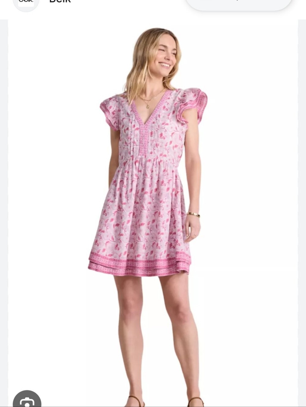 Vineyard Vines Pink Floral V-Neck Mini Dress